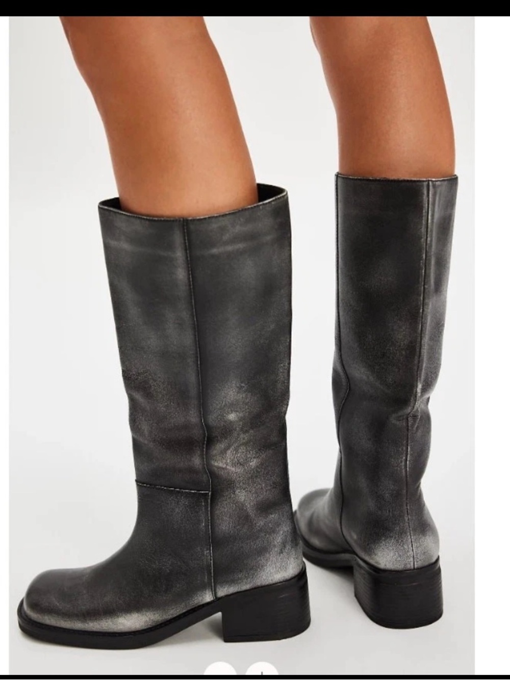 Free People Distressed Grey Leather Dana Pull On Boots, square toes 8.5